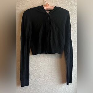 Y2K Glimmer Cropped Black Hooded Zip-up